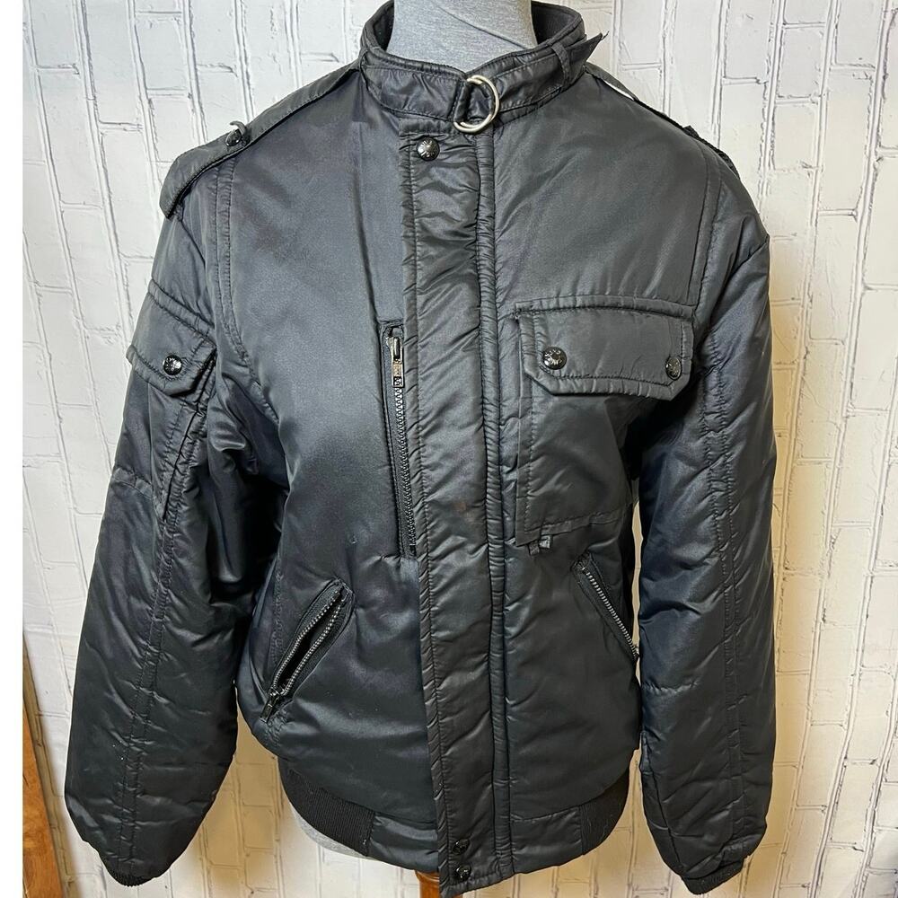 Vintage King Louie Pro Fit Bomber Jacket Men M Black Nylon Made USA 80s Utility